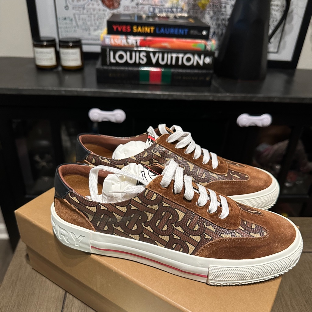 Burberry Brown Suede And Leather Monogram Low Top Sneaker